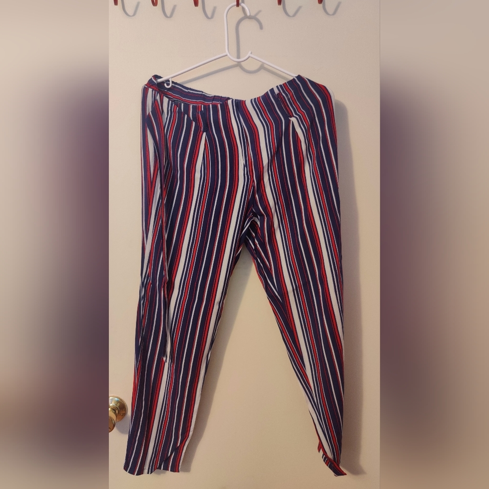 Love University Red, White, & Blue Vertical-Stripe Pants Size M